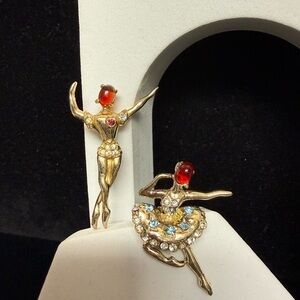 Vintage Coro Gold Tone Ballerina Brooch Pair